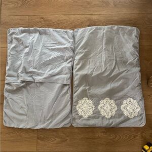 Set of 2 Standard Elegant Gray Pillow Shams with White Embroidery